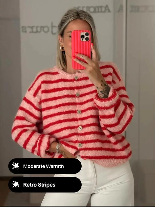 Women's Vintage Striped Cardigan Knitwear, Casual Daily Wear, Perfect for Dates & Shopping, Ideal for Spring/Autumn/Winter Seasons