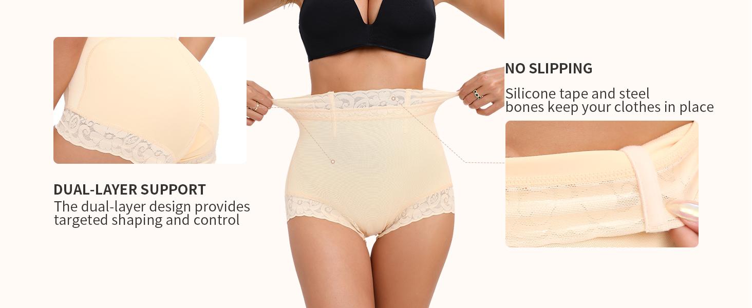 2 Pack Tummy Control Underwear for Women High Waisted Butt Lifting Panties Lace Breathable Comfortable Briefs