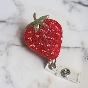 Strawberry Retractable Badge Reel, Acrylic ID Holder with Clip for Nurses, Doctors, Students & Office Staff, Medical Badges, Identification Badges & Supplies