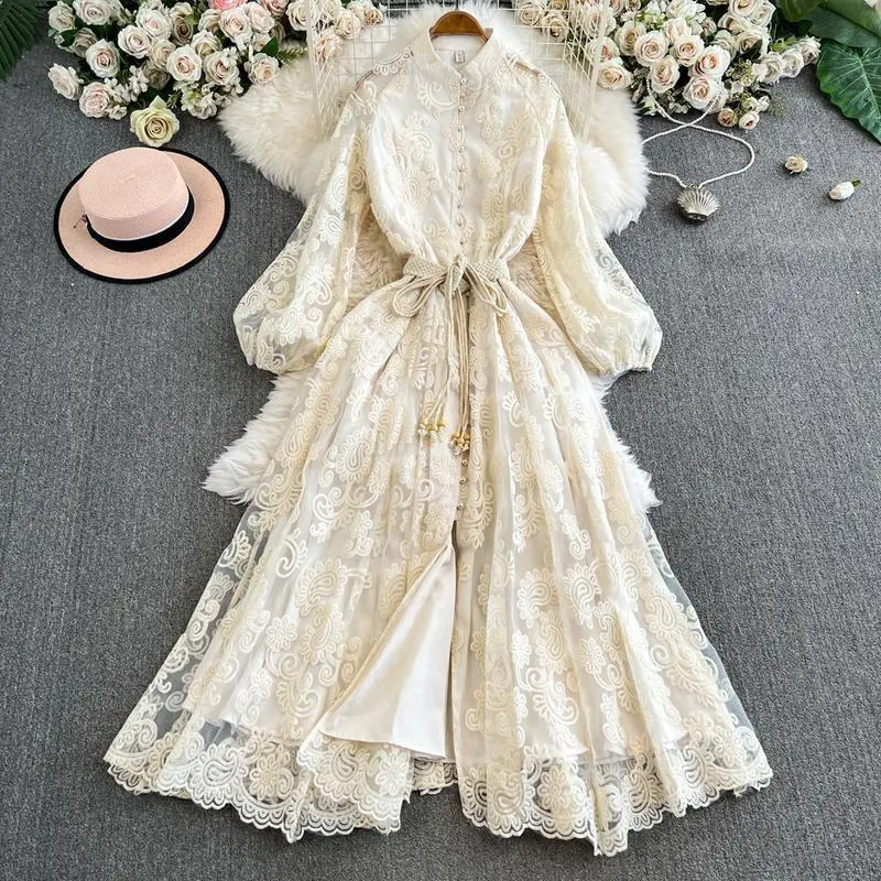 knee length dresses for ladies Short Dress Stand-up Collar Lace up – Street N Chic main image 1