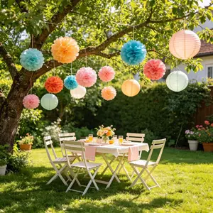 18pcs Colorful Paper Flower Ball Lantern Set, Boho Style Party Hanging Decorations, Wedding, Birthday, New Year, Halloween Celebrations