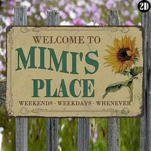 1PC Vintage Metal Sign Wall Decor – Welcome To Mimi's Place Floral Rustic Farmhouse Style Plaque – High-Quality Durable Metal Wall Art for Entryway, Living Room, Kitchen or Porch – 8x12 Inches (20x30 cm)