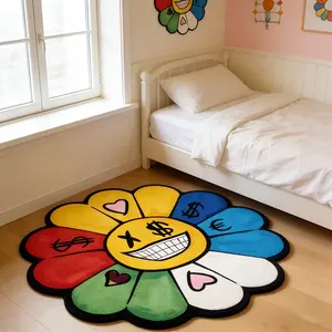Creative Irregular Shape Floral Pattern Carpet, Washable Plush Rug for Living Room Bedroom, Fashion Luxury Artistic Atmosphere, Indoor Use