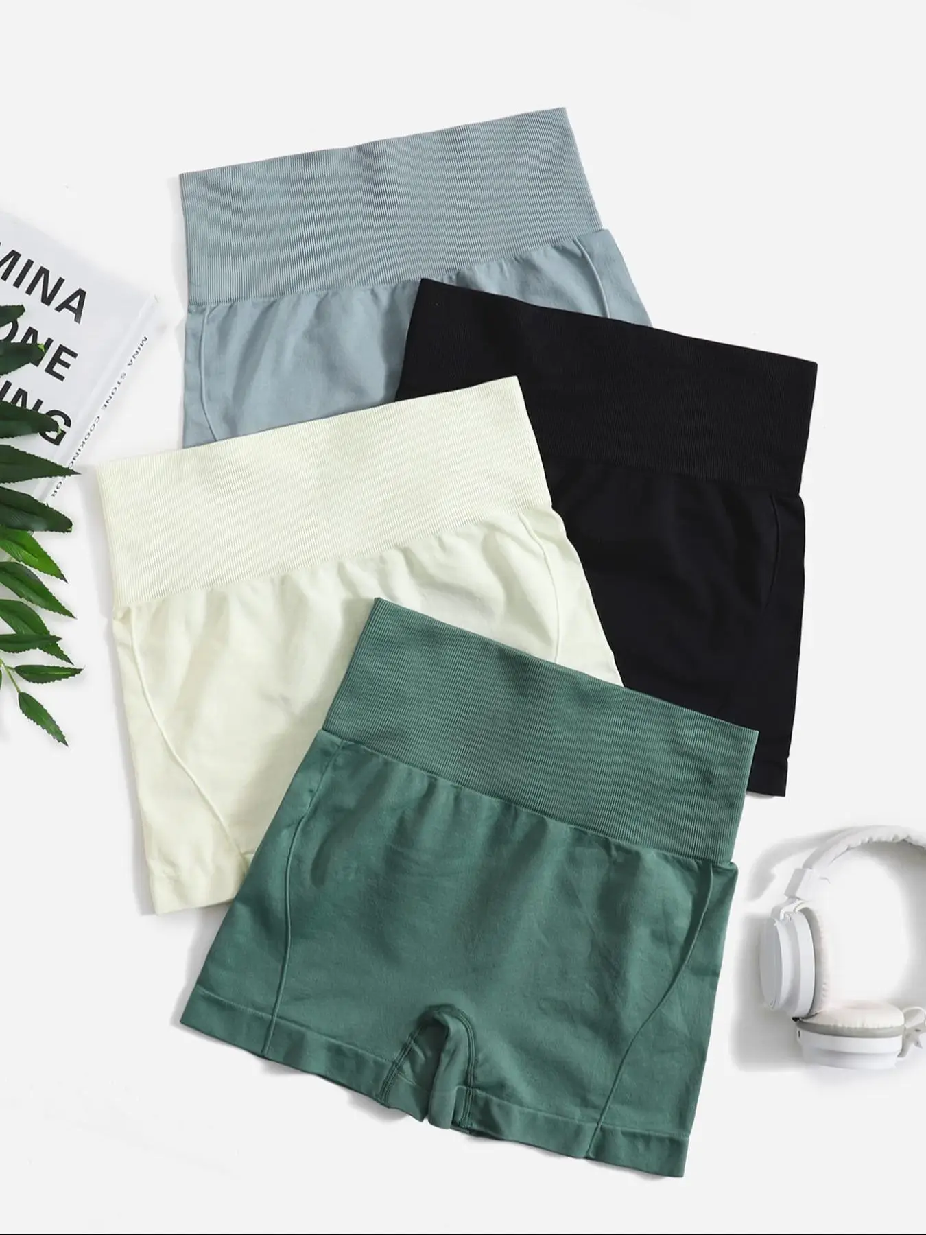 Women's Solid High Waist Sports Shorts, Casual Comfy Breathable Seamless Yoga Shorts For Gym Workout Running, Ladies Summer Sportswear