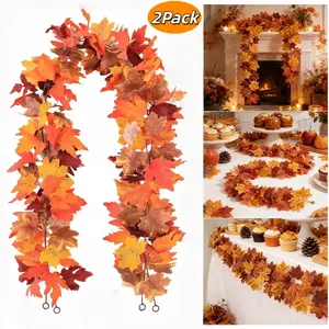 11.6Ft(2Pcs*5.8Ft) Fall Maple Leaves Garland Decorations,Artificial Leaf Thanksgiving Decor for Tree Autumn Mantle Table Bedroom Office Classroom Party Indoor Outdoor Holiday Home Orange