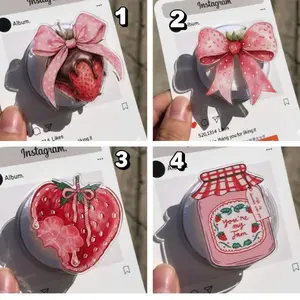 Cute Strawberry Phone Grip Stand, Aesthetic Berry, Bow & Jam Jar Design, Strong Adhesive Phone Holder,  Cute Gift For Strawberry Lover