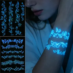 2 pcs Blue Luminous And White Ink Glow In The Dark Originality Body Art Temporary Tattoo Stickers, Pattern,Waterproof Fake Tattoo, Lasts 2-5 Days, Covering Scars,Can Be Used On Arms Wrist Shoulders Legs Waist Neck Hand Chest Thighs Finger,Party Birthday S