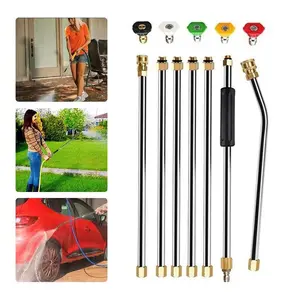 Gutter Cleaning Tool Pressure Washer Extension Wand Set 4000 PSI Washer Gun Extension Rod, Telescopic Roof Cleaner Lance with 5X Spray Nozzle Tips, 1/4 Inch Quick Connect power
