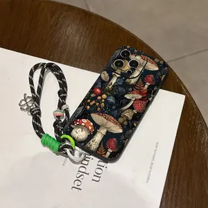 Convenient Lanyard Phone Case Cover with Wrist Strap Mushroom World, Anti-Drop Shockproof Tpu Protection for iPhone 6/7/8/x/11/12/13/14/15/16/17 Pro Max