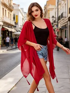 1PC Women's Chiffon Shawl Beach Towel Cover-Up, Loose Summer Vacation Sun Protection Cardigan, Stage Travel Photo Jacket Kimono