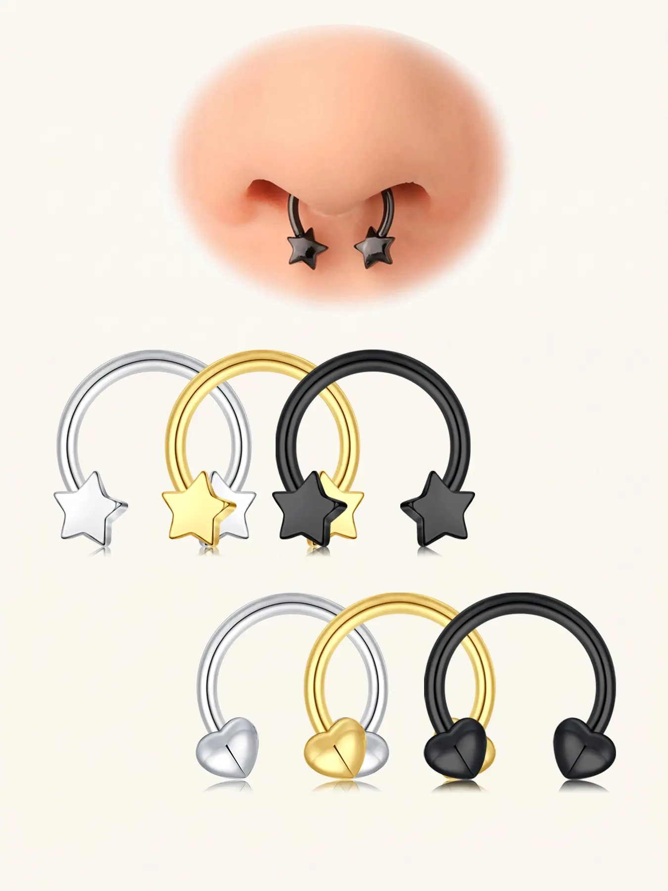 Stainless Steel Septum Rings 16g, Horseshoe Cartilage Earrings, Tragus Helix Piercing, Unisex Body Jewelry for Women & Men
