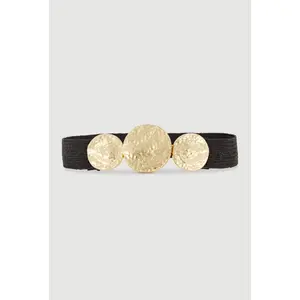 Hammered Metallic Medallion Stretch Waist Belt