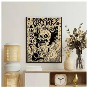 1pc, Art Deco Modern Retro Style Poster, Frameless Wall Hanging Decor For Home Office, Living Room, Bedroom - Ink Art Print, Cartoon Patterned, Indoor Use - Spring & Winter Seasons Unframed