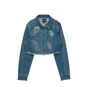 Chequea Tinted Dark Wash Crop Denim Jacket