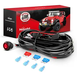Nilight Lightbar Wiring Harness Kit - 15ft 16AWG Wire, 2 Leads, 12V Compatible, On-Off Switch, Power Relay, Blade Fuse for Off-Road Carlights