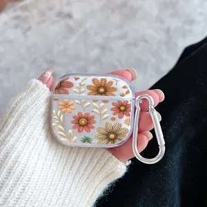 Floral Delight Pattern Pattern Protective Case for AirPods 4/3/2/1/Pro/Pro2 Soft TPU Earphone Cover, Transparent with Keychain