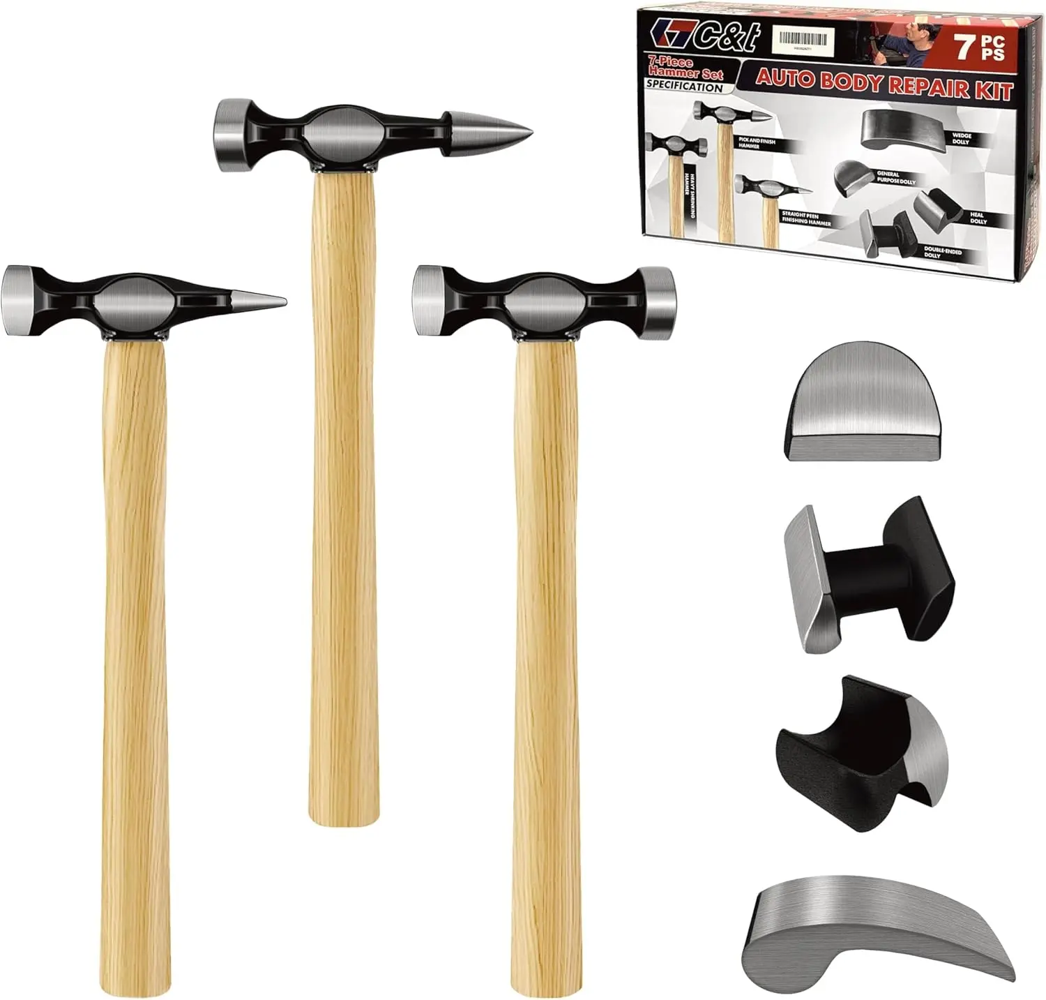 7PCS Automotive Body Repair Tool Set – Carbon Steel Dolly & Hammer Kit for Dent & Fender Work