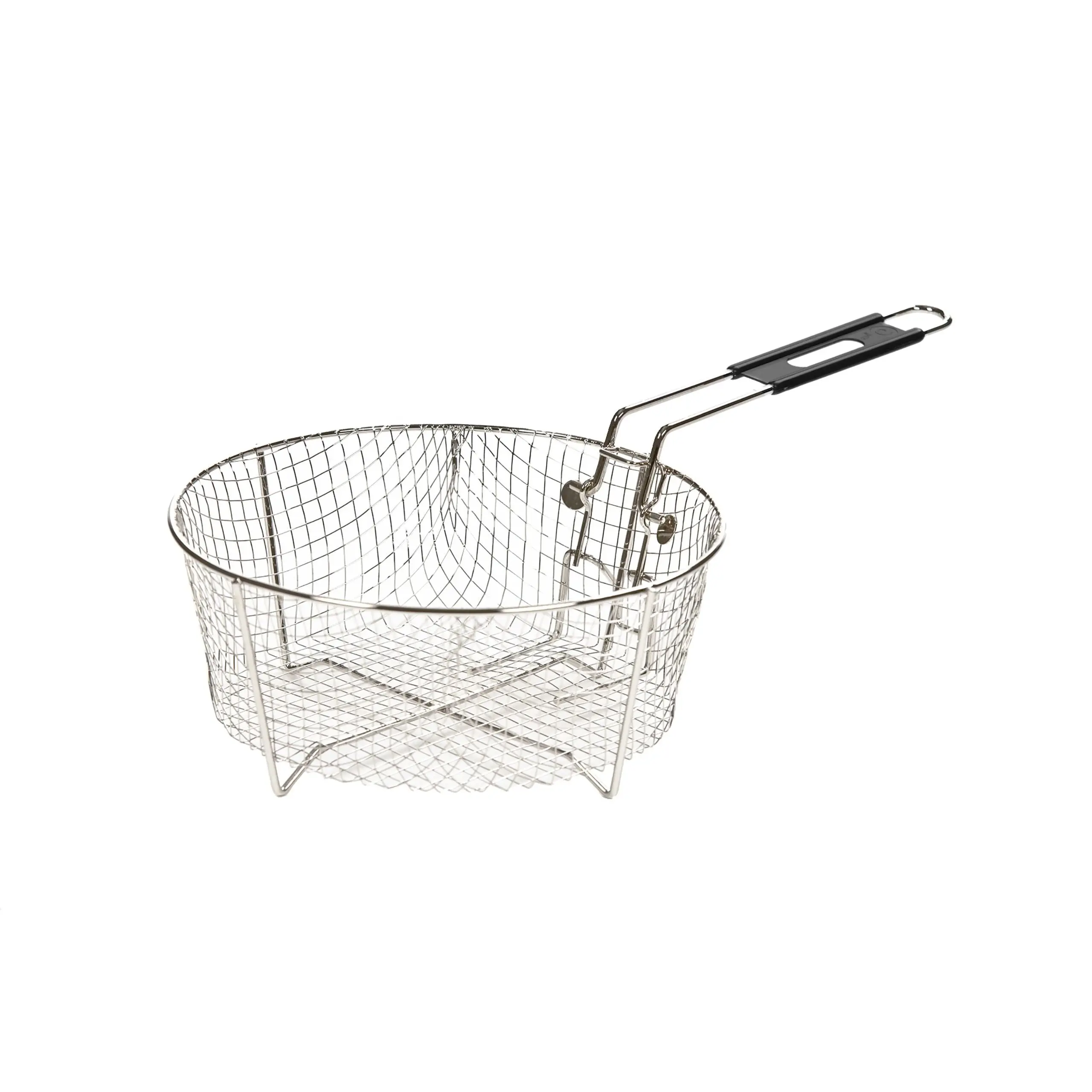 Lodge 8FB2 Stainless Steel Deep Fry Basket - Nickel Steel Strainer Basket, Kitchen Utensil with Folded Handle for Frying, Straining, Hand Wash Compatible, 10.25" Dia.