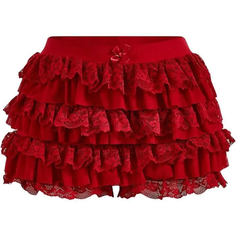 (New)Women's Y2k Ruffle Shorts Lace Lolita Bloomers Elastic Waist Bow Front Shorts Micro Cute Black Womenswear Bottom Basic Minimalist