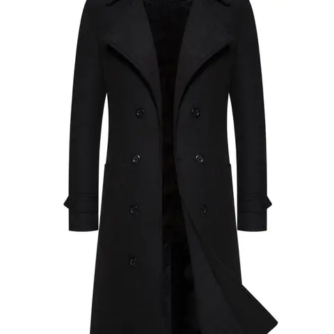 Men's Solid Double-Breasted Pocket Trench Coat Jackets, Regular Fit Casual Long Sleeve Lapel Neckline Coat for Fall & Winter, Men's Clothes for Daily Wear