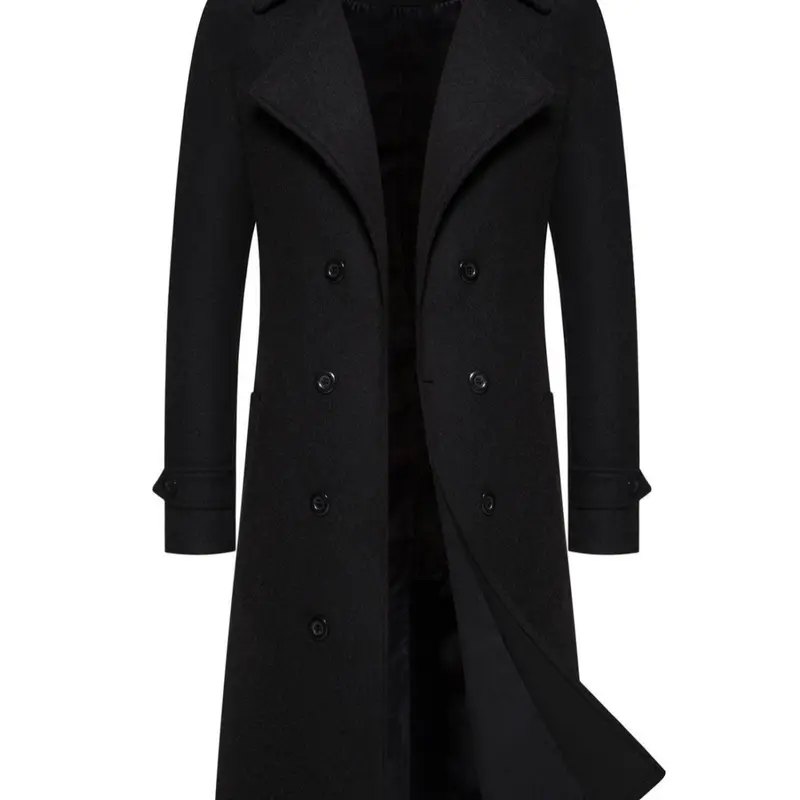 Men's Solid Double-Breasted Pocket Trench Coat Jackets, Regular Fit Casual Long Sleeve Lapel Neckline Coat for Fall & Winter, Men's Clothes for Daily Wear