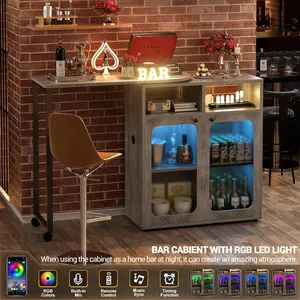 Cyclysio 59" Dining Table with LED Light, 360° Rotating Kitchen Table with Charging Station