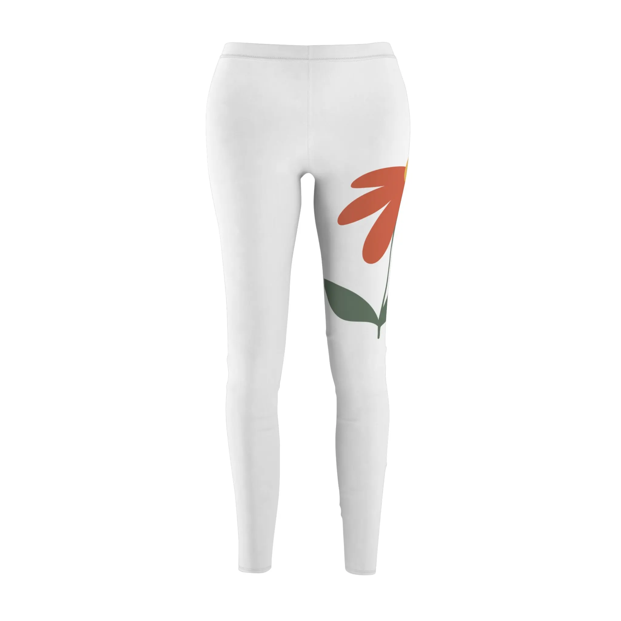 Floral Accent Leggings — Minimal Orange Daisy Print