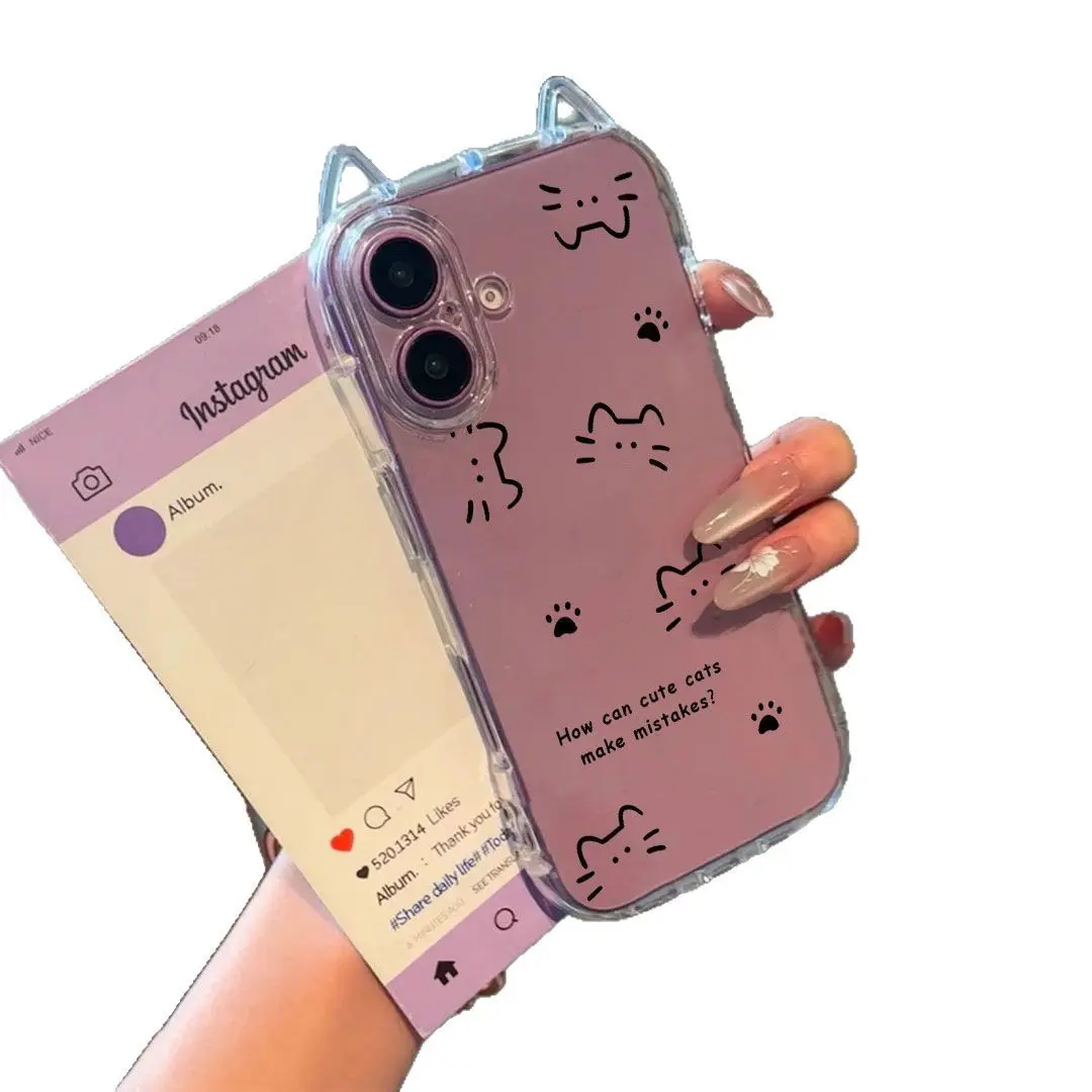 Cute Cat Ear Phone Case for iPhone 17 16 15 14 13 12 11 SE 2022 Soft TPU Transparent Silicone Cover with Minimalist Line Design for Girls Women - TikTok Shop Cute Cat Ear Phone Case for iPhone 17 16 15 14 13 12 11 SE 2022 Soft TPU Transparent Silicone Cover with Minimalist Line Design for Girls Women - TikTok Shop