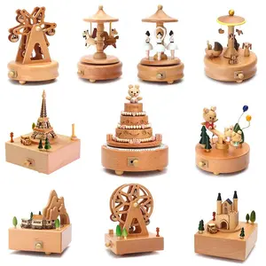 Wind Up Musical Box Wooden Music Box Wood Crafts Retro Birthday Gift Vintage Home Decoration Accessories Valentine's Day Gift Christmas Angel Round