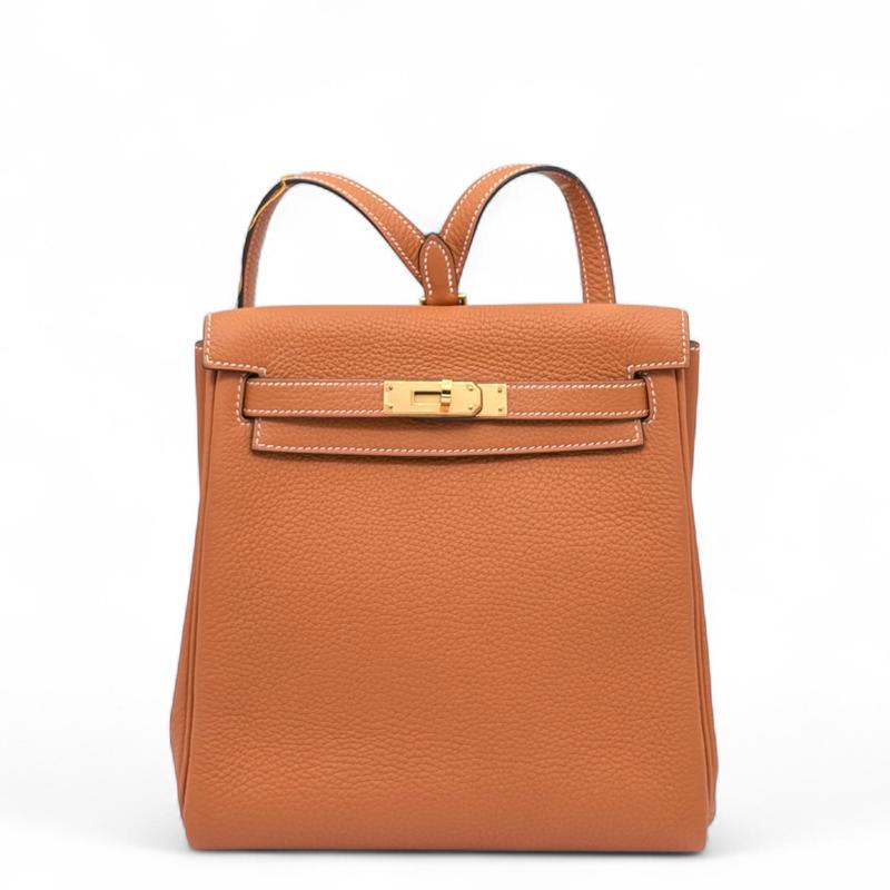 Pre-owned HERMÈS Leather Backpacks Hermes Kelly Ado Taurillon Clemence 1H Toffee (0728m3)