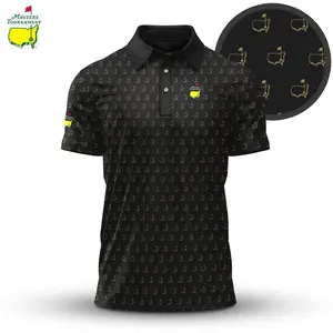 Black Masters-Inspired Pattern Golf Polo Shirt – Performance Short Sleeve Fan Design