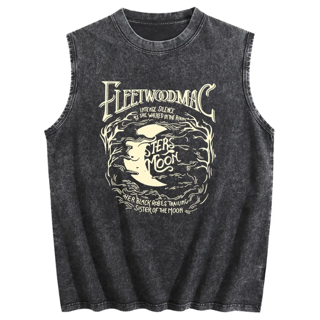 Holafish Loose Fit Womens Fleetwood Mac Sister Of The Moon Print Acid Washed Workout Tank Tops Sleeveless Unisex Gym Acid Wash T Shirts Running Beach Loose Fit Tee Basic, Menswear summervibes, 2026 New Color