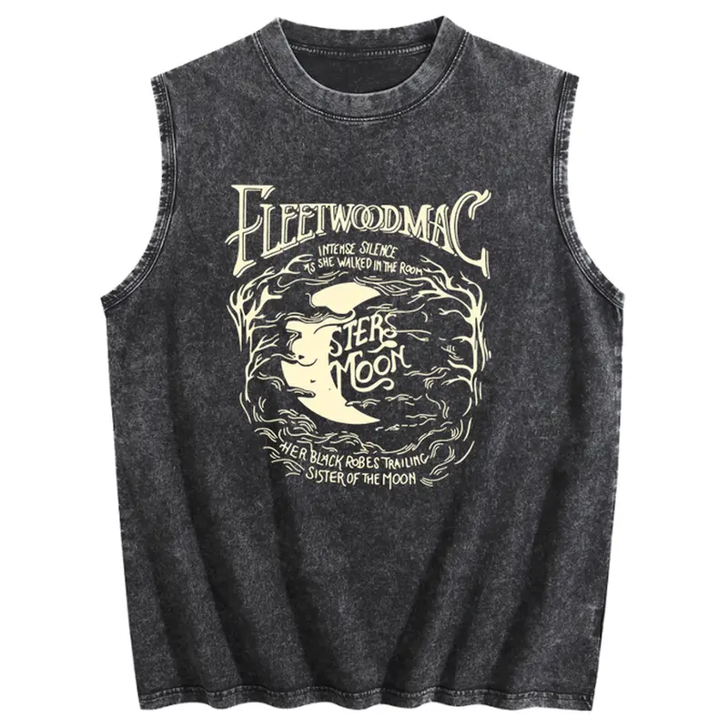 Holafish Loose Fit Womens Fleetwood Mac Sister Of The Moon Print Acid Washed Workout Tank Tops Sleeveless Unisex Gym Acid Wash T Shirts Running Beach Loose Fit Tee Basic, Menswear summervibes, 2026 New Color