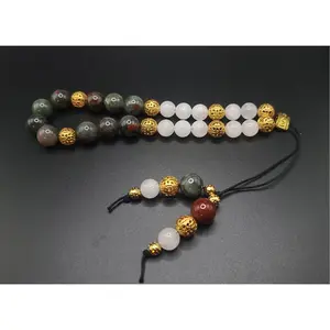 African Bloodstone, Snow Quartz, and Gold Filigree Komboloi - Greek Worry Beads