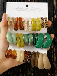 Women's Hoop Earrings Set, Resin Leopard Print Design, Casual Fashion Jewelry for All Seasons, Perfect Gift for Women Daily Wear