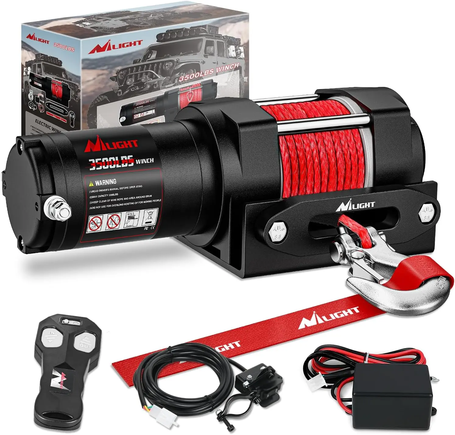 Nilight 3500lbs Heavy Duty 12V Electric ATV Winch Complete Kit - Synthetic Rope, Dual Wireless/Wired Controls, Fairlead, Universal Mounting Plate, Waterproof Seal, Off-Road Towing Tool for ATV/UTV