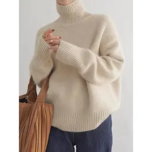 Autumn and Winter Thickening Turtleneck Women's Loose Knitted Pullover Sweater Idle Style Bottoming Shirt Outer Wear Women Cotton Knitwear