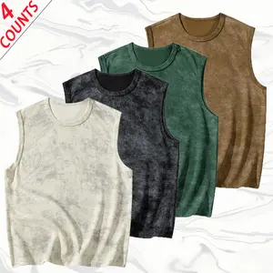 Men’s trendy tie-dye sleeveless tank top set of four, American street retro style, gradient tie-dye design for a unique, versatile look. Crew neck, sleeveless cut—clean and airy. Soft, skin-friendly fabric that’s durable and won’t lose shape. Loose fit th