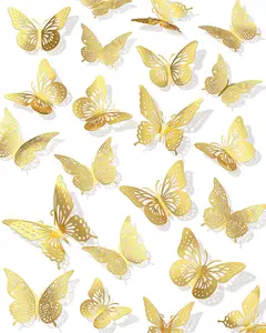 72Pcs 3D Butterfly Wall Decor, Gold Butterfly Fathers Day Decorations, 3 Styles 3 Sizes Removable Butterfly Room Decor Butterfly Wall Stickers for Birthday... Decorative Hollow