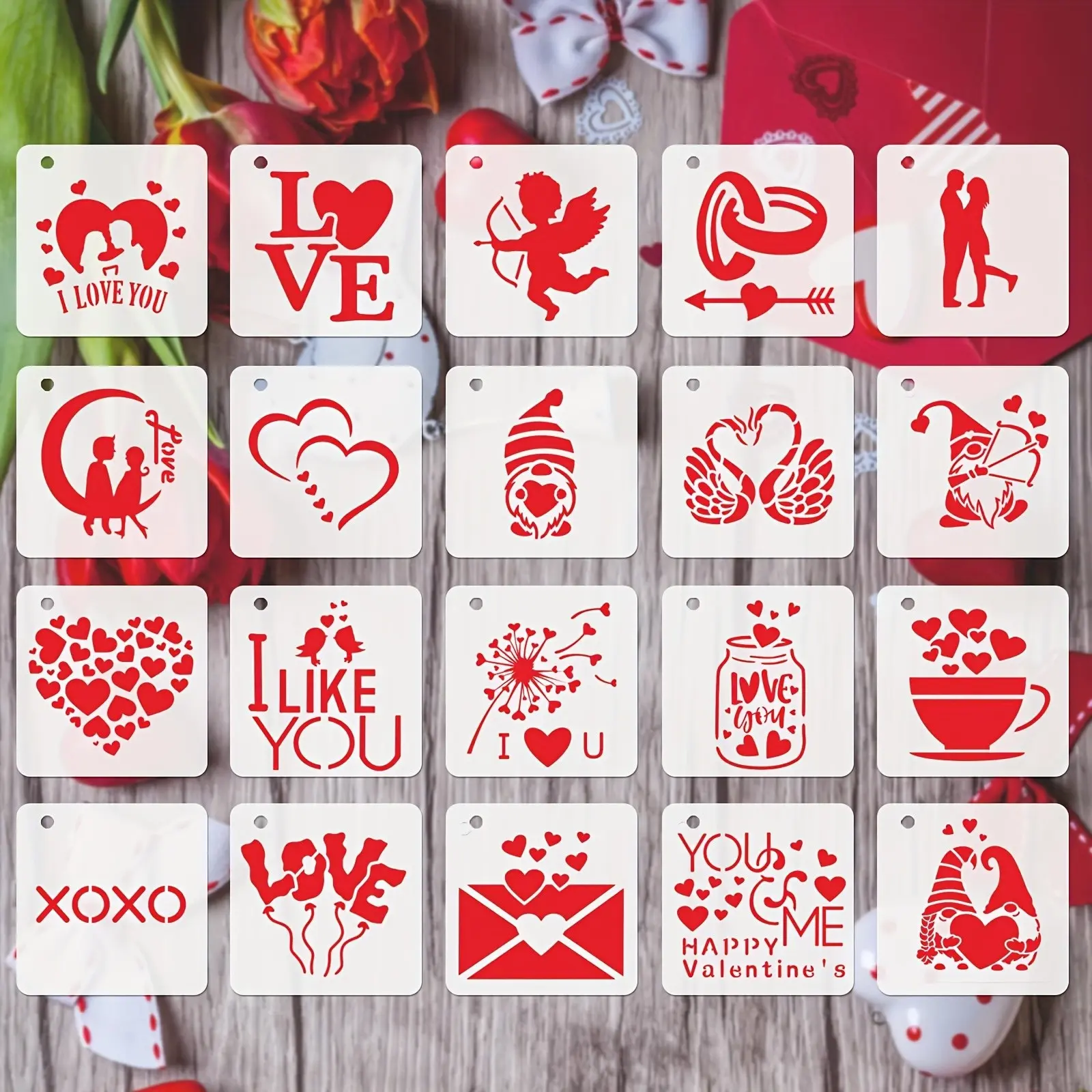 Valentine's Day Templates, 20 Reusable Plastic Templates for Valentine's Painting, Wall and Floor Decor, Stone Dot Art Projects, Crafts Art Supplies (3 Inch)