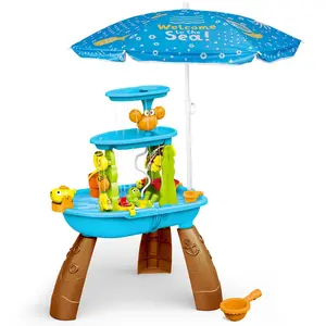 Water Toys for Toddlers 1-3,Water and Sand Table for Kids Ages 4-8,Sand Water Table for Toddlers Age 3-5, 3-Tier Sesory Sets with Umbrella for Summer Outdoors Play.