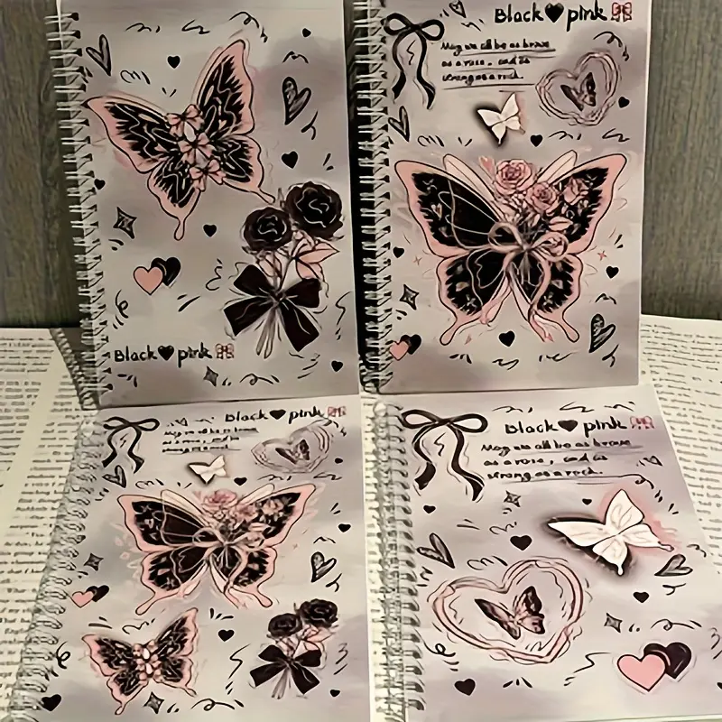 Butterfly Spiral Notebooks Set for Women, A5 Size, Cute Bow Design, Ideal for School & Office Use, Enhance Your Stationery Collection!