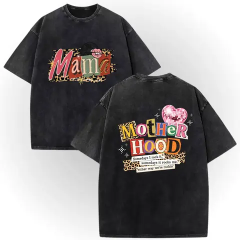 Vintage Wash Mothers Day Mom Tee – 100% Cotton Double-Sided Print, Motherhood, Leopard Print, Colorful Mom Life, Ransom Letter. Lovely Gift For Mom Wife