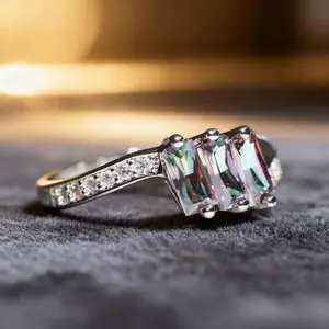 Sparkling Minimalist Three-Stone Cubic Zirconia Bridal Ring, Engagement Wedding Promise Memorial Ring, Daily Jewelry Gift for Valentine's Day Mother's Day Christmas