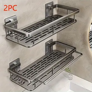 2-Pack Rust-Resistant Polished Metal Shower Caddy Organizer, Wall-Mounted Bathroom Storage Rack, Space-Saving Design, No Drilling Required, Shower Shelf, Bathroom Space Saver