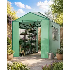 Walk-in Polytunnel Greenhouse, 183×244cm Gardening Tunnel Tent with Adjustable Temperature, Heat Preservation, Walk in Poly Tunnel Tent with Galvanized Steel Frame, Durable PE Cloth for Garden