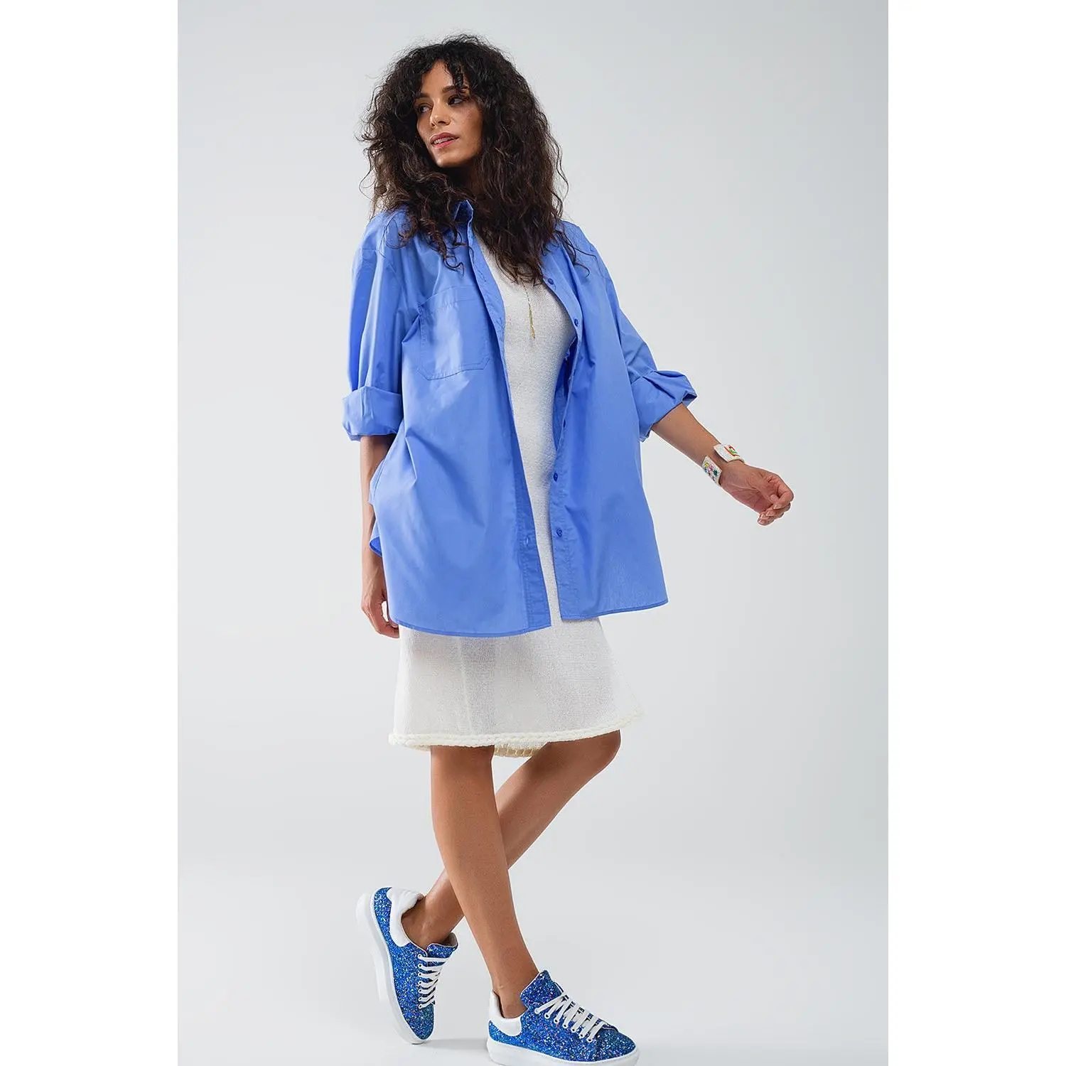 Super Oversized High Low Shirt in Blue