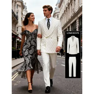 Men's White Rhinestone Shawl Lapel Double-Breasted Suit, 2-Piece Formal Outfit