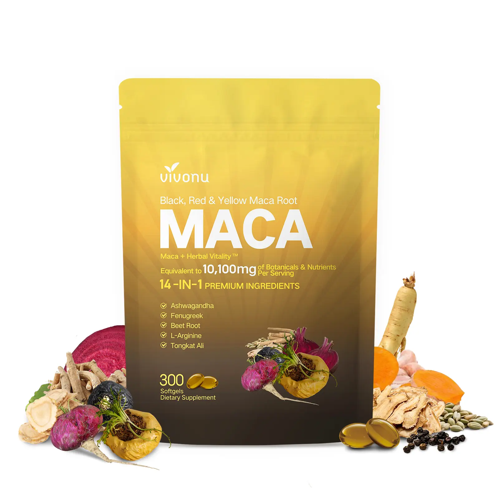 【LAST-CHANCE】VivoNu Black, Red & Yellow Maca Root Capsules – Supports Energy & Stamina, Hormonal Balance, Digestion, and Vitality, 100-Day Supply