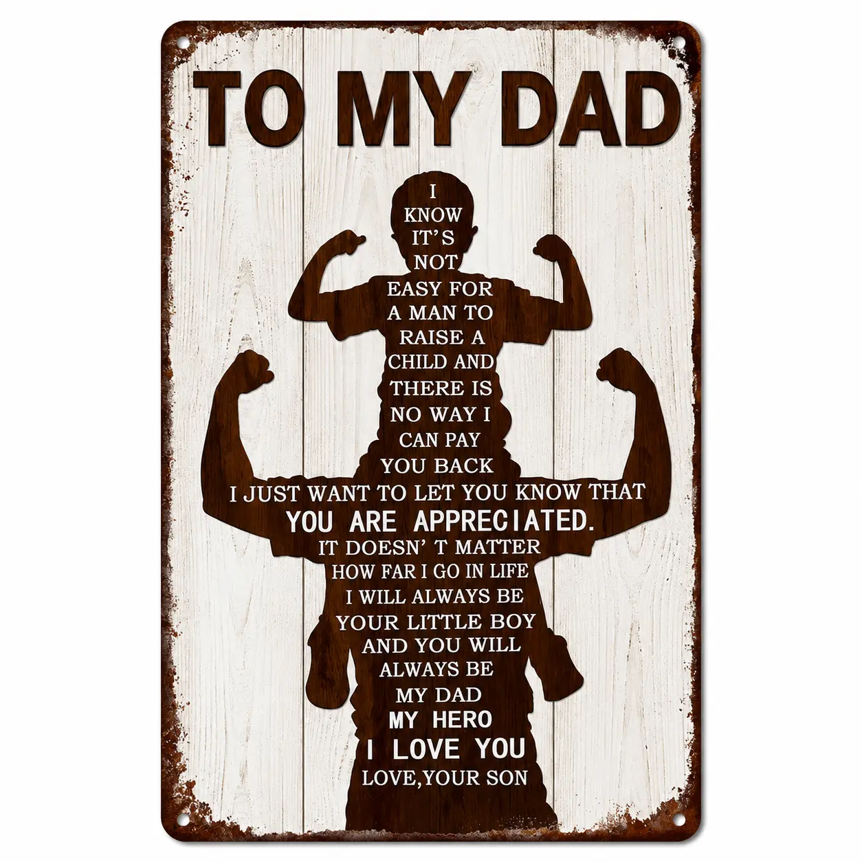 8x12 in Lightweight Aluminium Rectangle Flat Decorative Sign, Rustic Farmhouse Wall Art Plaque, Dad Gift From Son for Father’s Day/Birthday, Man Cave Home Decor